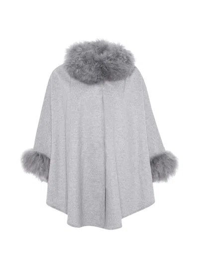 Gorski Women's Cashmere And Wool Blend Cape With Select Lamb Trim In Gray