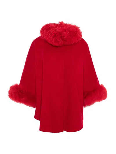 Gorski Women's Cashmere And Wool Blend Cape With Select Lamb Trim In Red