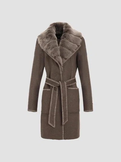 Gorski Women's Cashmere And Wool Stroller With Shearling Lamb Collar In Brown