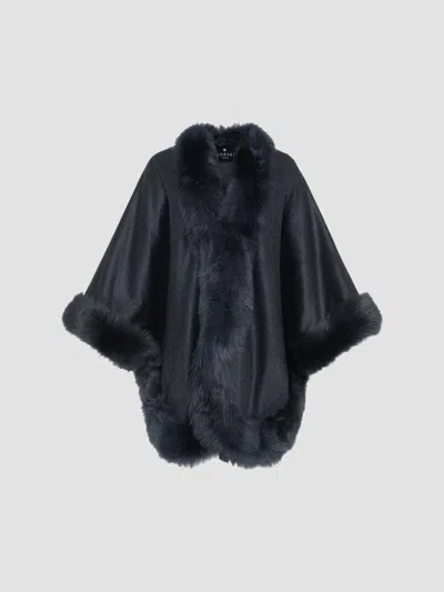 Gorski Women's Cashmere Cape With Toscana Shearling Lamb Trim In Black