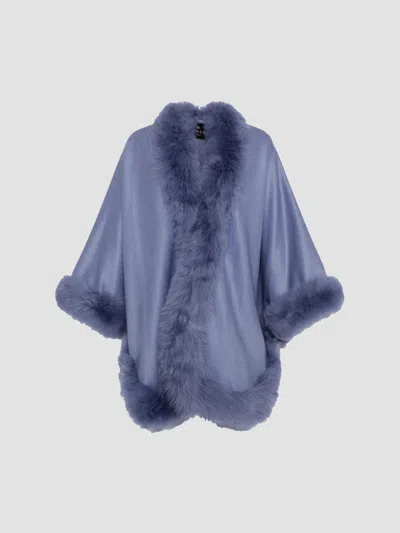 Gorski Women's Cashmere Cape With Toscana Shearling Lamb Trim In Blue