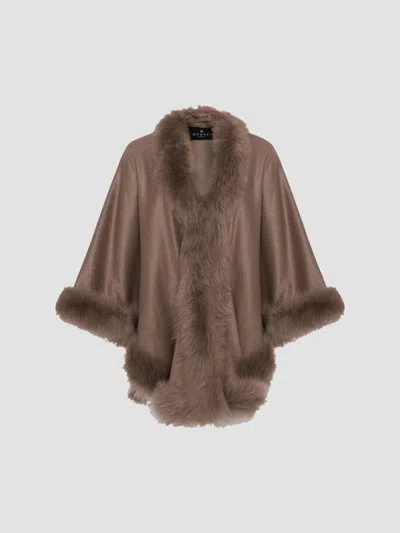 Gorski Women's Cashmere Cape With Toscana Shearling Lamb Trim In Brown