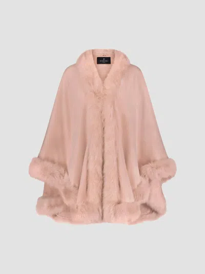Gorski Women's Cashmere Cape With Toscana Shearling Lamb Trim In Pink