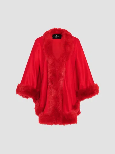 Gorski Women's Cashmere Cape With Toscana Shearling Lamb Trim In Red