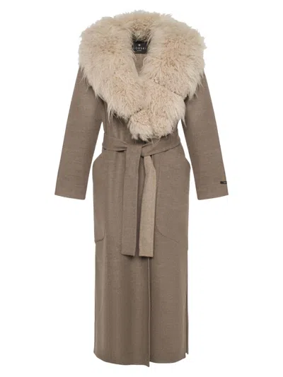 Gorski Women's Double Face Loro Piana Wool And Cashmere Coat With Detachable Cashmere Goat Collar With Belt In Light Brown