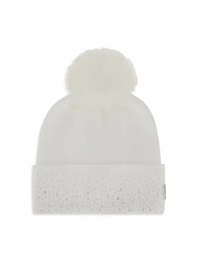 Gorski Women's Embellished Beanie With Toscana Lamb Pompom In White