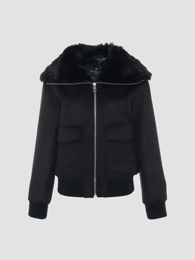 Gorski Women's Fabric Coat With Select Shearling Lamb Collar In Black