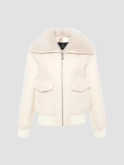 Gorski Women's Fabric Coat With Select Shearling Lamb Collar In White
