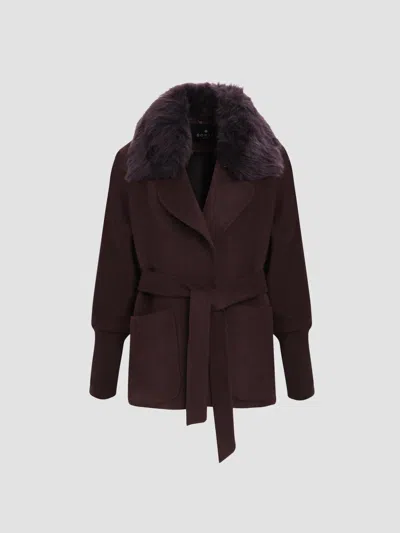 Gorski Women's Fabric Jacket With Detachable Shearling Lamb Collar, Belt In Brown