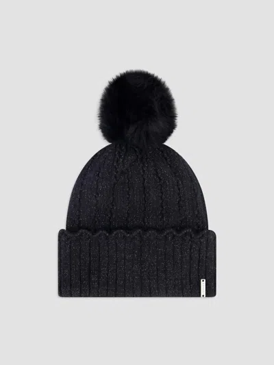 Gorski Women's Knit Beanie Hat With Merinillo Shearling Lamb Pompom In Black