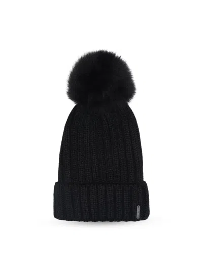 Gorski Women's Knit Hat With Select Lamb Pom In Black