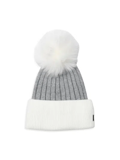 Gorski Women's Knit Hat With Toscana Lamb Pompom In Gray