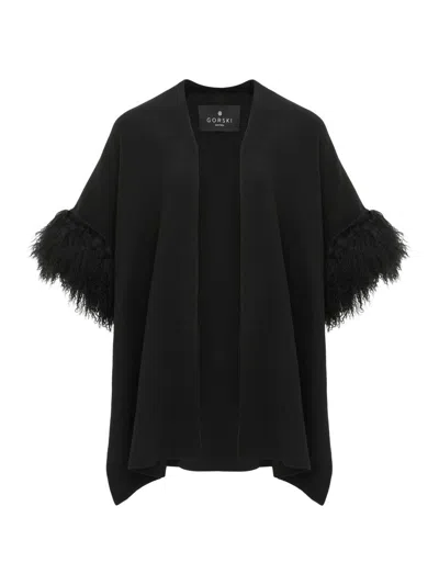 Gorski Women's Knit Vest With Select Mongolian Shearling Lamb Trim In Black