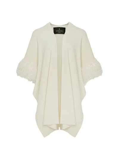 Gorski Women's Knit Vest With Select Mongolian Shearling Lamb Trim In Neutral