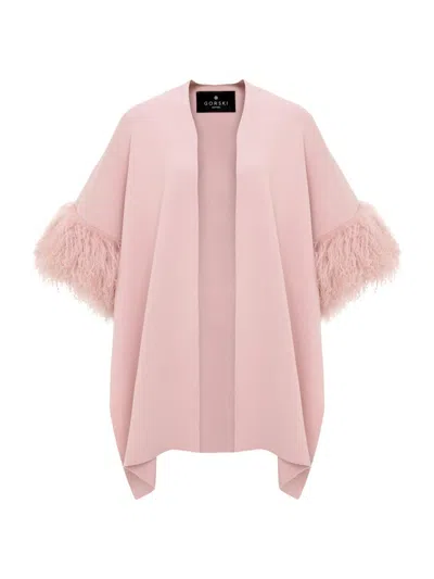 Gorski Women's Knit Vest With Select Mongolian Shearling Lamb Trim In Pink