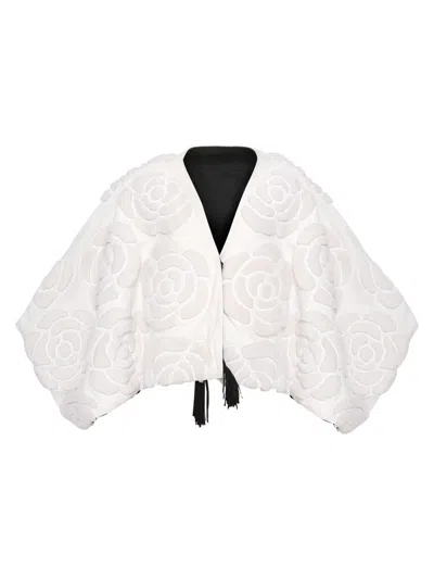 Gorski Women's Lamb Floral Embroidered Jacket In White