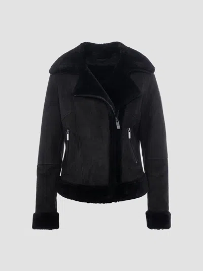 Gorski Women's Merino Lamb Moto Zip Jacket In Black