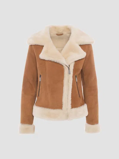 Gorski Women's Merino Lamb Moto Zip Jacket In Brown