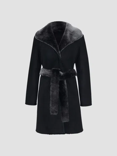 Gorski Women's Merino Lamb Short Coat With Belt In Black Brisa