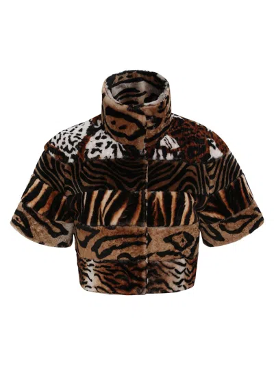 Gorski Merino Shearling Bolero With Cropped Sleeves In Multi