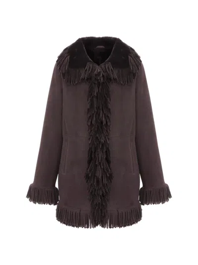 Gorski Women's Merino Shearling Lamb Jacket With Fringes In Brown