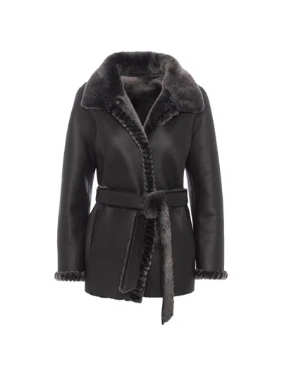 Gorski Women's Merino Shearling Lamb Jacket With Whipstitch Trim In Black