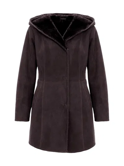 Gorski Women's Merino Shearling Lamb Parka With Embroidered Trim In Brown