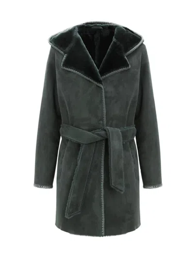 Gorski Genuine Shearling Belted Parka With Embroidered Trim In Green