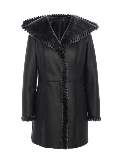Gorski Women's Merino Shearling Lamb Parka With Whipstitch Trim In Black