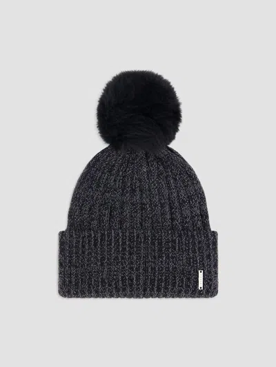 Gorski Women's Metallic Wool Blend Knit Beanie Hat With Merinillo Shearling Lamb Pompom In Black