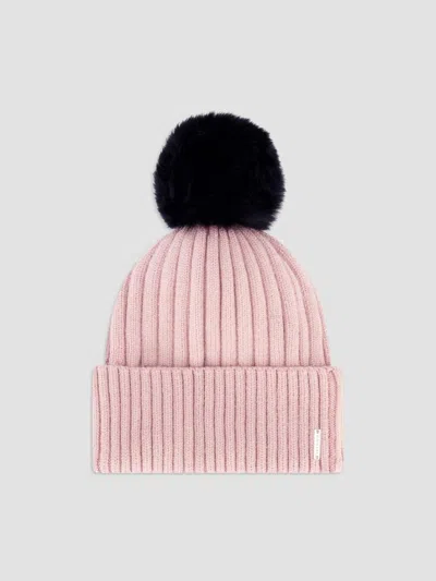 Gorski Women's Metallic Wool Blend Knit Beanie Hat With Merinillo Shearling Lamb Pompom In Pink