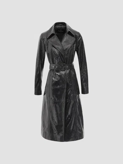Gorski Women's Metis Suede Python Printed Belted Trench Coat In Black