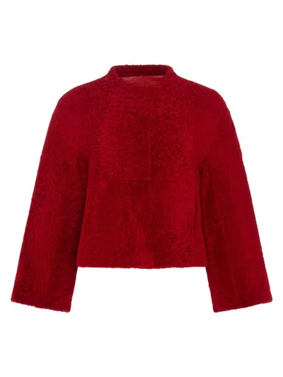 Gorski Reversible Collarless Shearling Lamb Jacket In Red