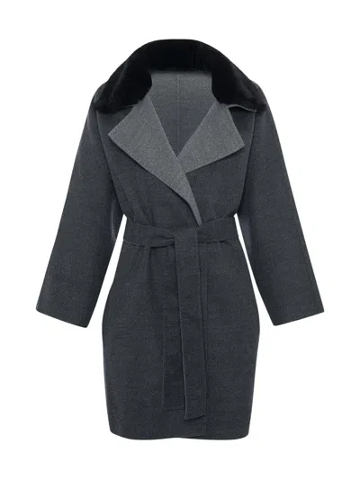 Gorski Women's Reversible Loro Piana Wool Stroller With Detachable Select Shearling Lamb Collar, Belt In Gray