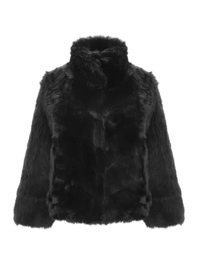 Gorski Women's Reversible Merinillo Shearling Lamb Chevron Jacket With Horizontal Bottom In Black