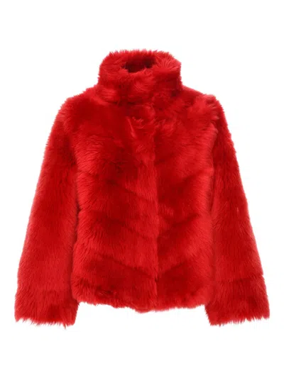 Gorski Women's Reversible Merinillo Shearling Lamb Chevron Jacket With Horizontal Bottom In Red