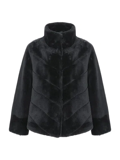 Gorski Women's Reversible Merino Shearling Lamb Chevron Jacket In Black