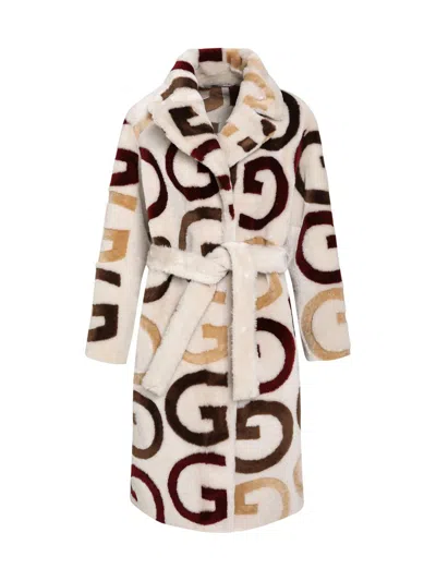 Gorski Reversible Genuine Shearling G Intarsia Short Coat, Belt In Neutral
