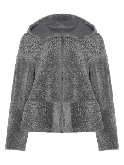 Gorski Women's Reversible New Zealand Shearling Lamb Zip Parka In Gray