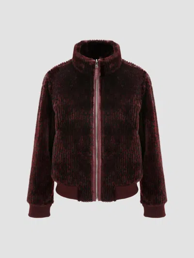 Gorski Reversible Grooved Genuine Shearling Insignia Bomber Jacket In Purple