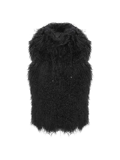 Gorski Women's Reversible Select Mongolian Shearling Lamb Vest In Black
