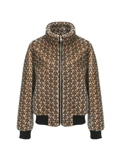 Gorski Genuine Shearling Insignia Bomber Jacket, Reversible In Brown