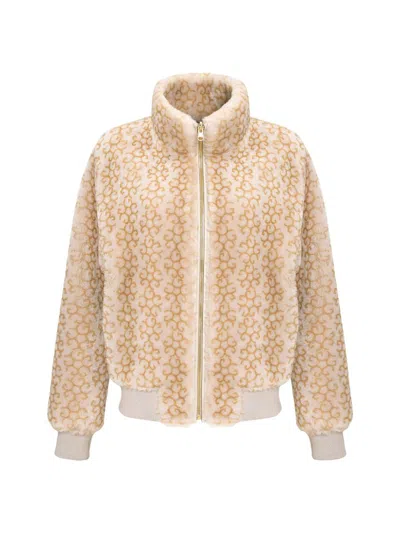 Gorski Reversible Chevron Printed Grooved Genuine Shearling Bomber Jacket In Neutral