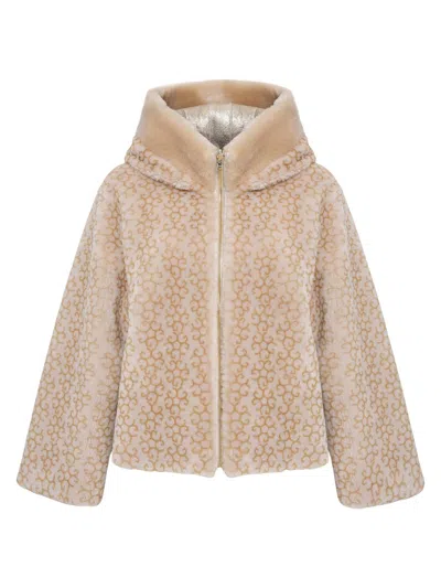 Gorski Genuine Shearling Insignia Jacket, Hood, Reversible In Brown