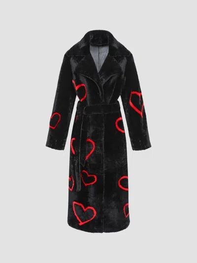 Gorski Women's Reversible Shearling Lamb Coat With Heart Intarsia In Black