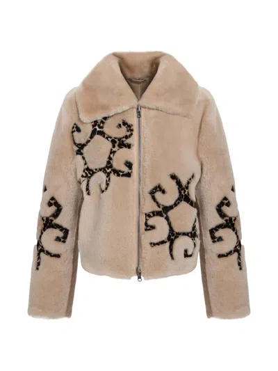 Gorski Women's Reversible Shearling Lamb Jacket With Insignia Intarsia In Neutral