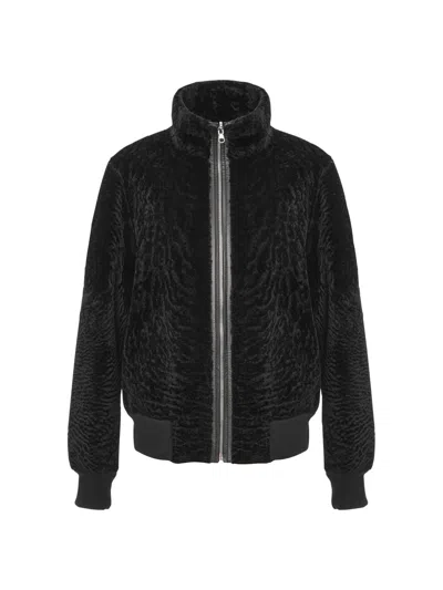 Gorski Women's Reversible Textured Shearling Lamb Bomber Jacket In Black