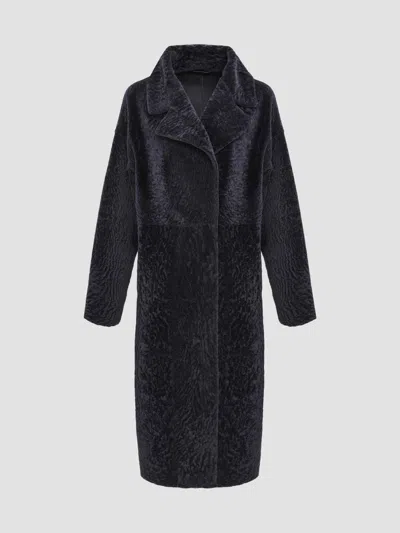 Gorski Women's Reversible Textured Shearling Lamb Coat In Blue