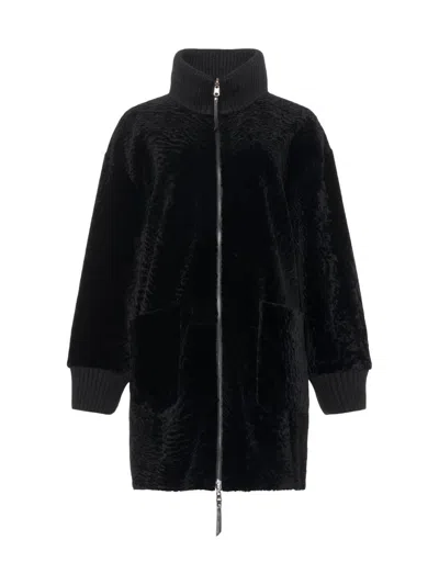 Gorski Women's Reversible Textured Shearling Lamb Jacket In Black