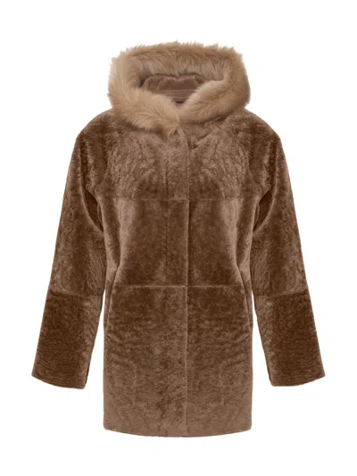 Gorski Women's Reversible Textured Shearling Lamb Parka With Merinillo Shearling Lamb Hood Trim In Brown